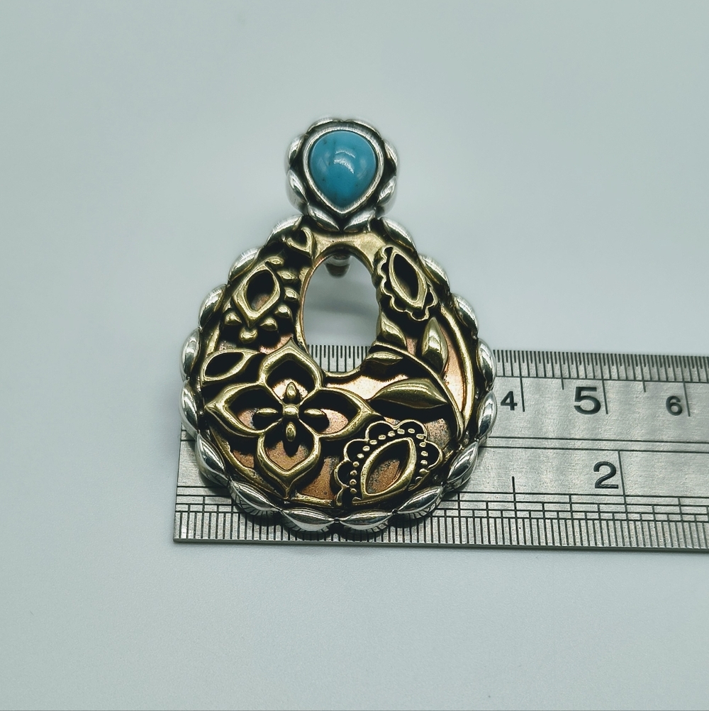 Carolyn Pollack Relios Sterling Silver Mixed Metal Turquoise Enhancer Pendant - Picture 8 of 10